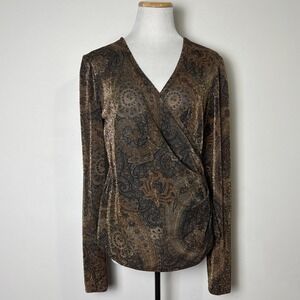 Carlisle Womens VTG 90s Sparkle Top 12 Paisley Metallic Party Cocktail Glam